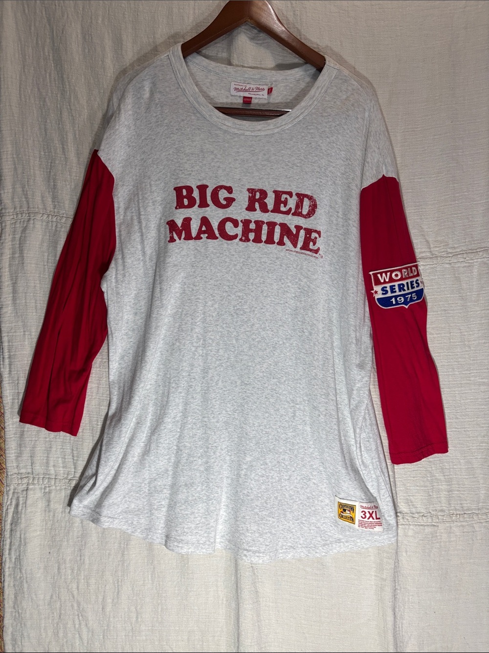 Mitchell & Ness Gray & Red "Big Red Machine" Long Sleeve Tee 100% Cotton